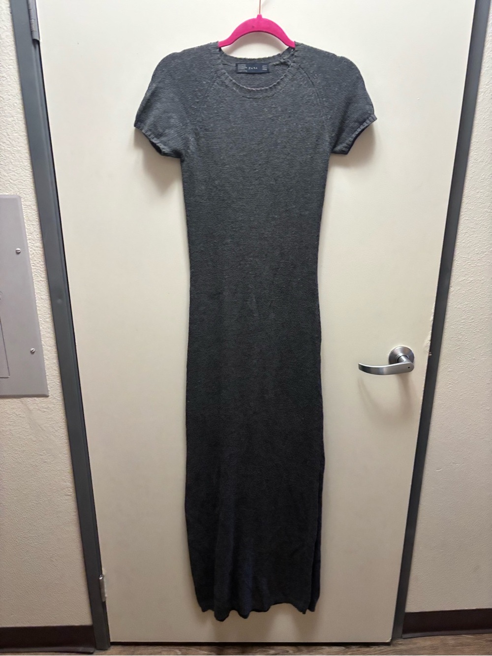 Zara Charcoal Gray Short-Sleeve Knit Maxi Dress